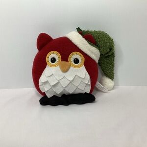 Hobby Lobby Christmas Stuffed Owl Plush Decor Holiday Red Green 8" X-Mas Bird